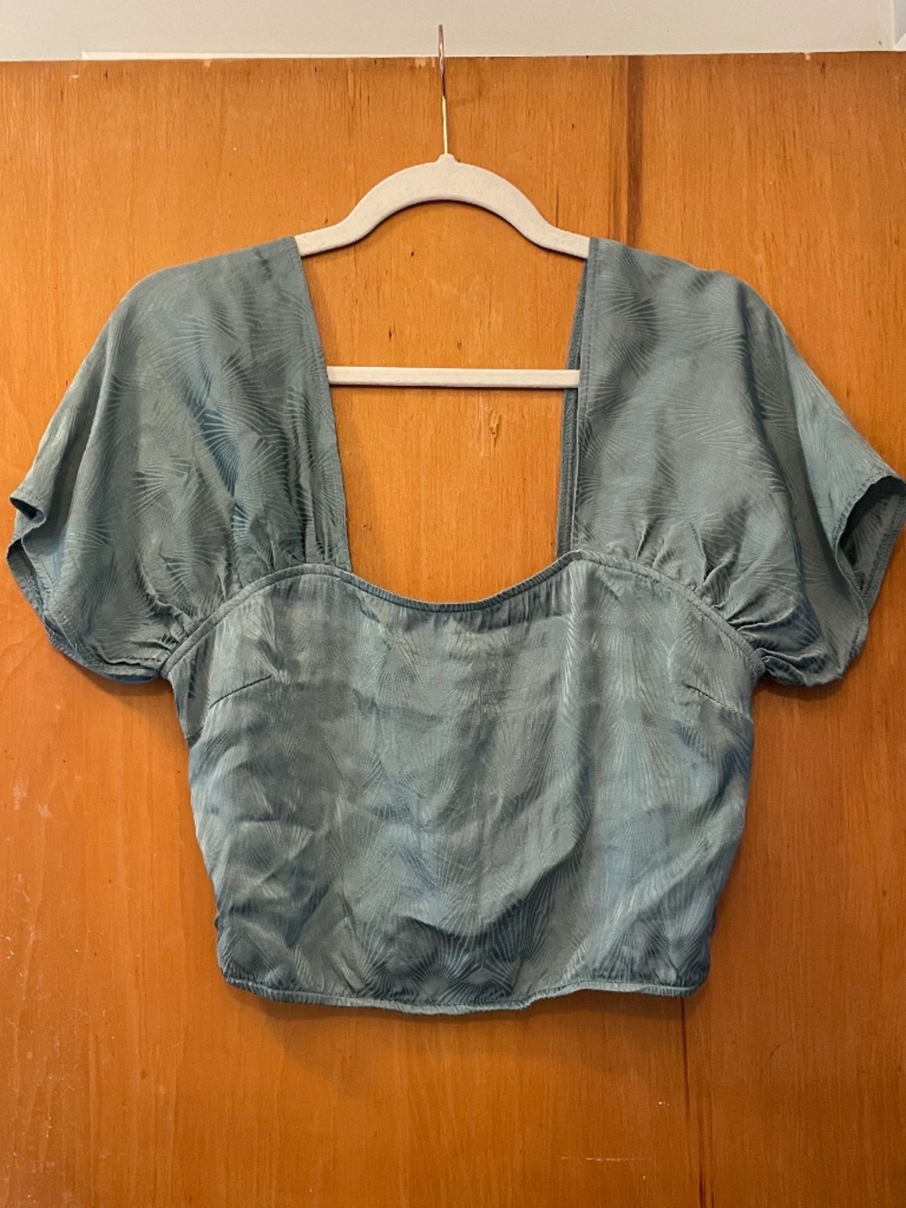 Green Square-Neck Feminine Blouse